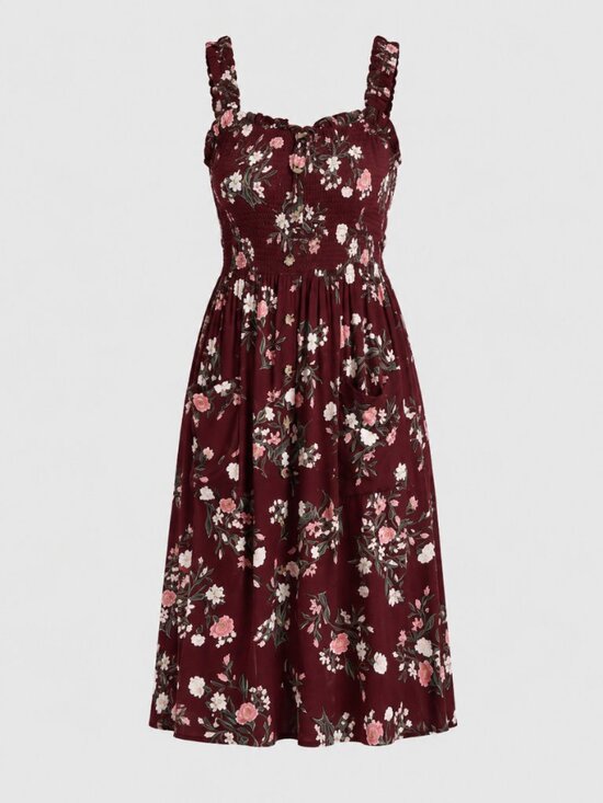 Warehouse One Dresses & Skirts - 🪩 2/20 Warehouse One Burgundy Floral Button Front Midi Dress Size S/P